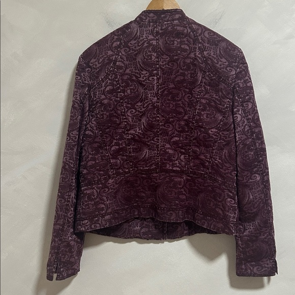 Gerry Weber women's brocade embossed floral pattern biker jacket purple M boho - Picture 5 of 8